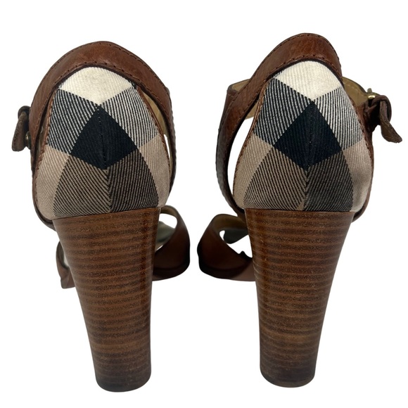 Burberry Brown Leather Open Toe Ankle Strap Heeled Sandals Shoes Size 8.5 US - Picture 3 of 9